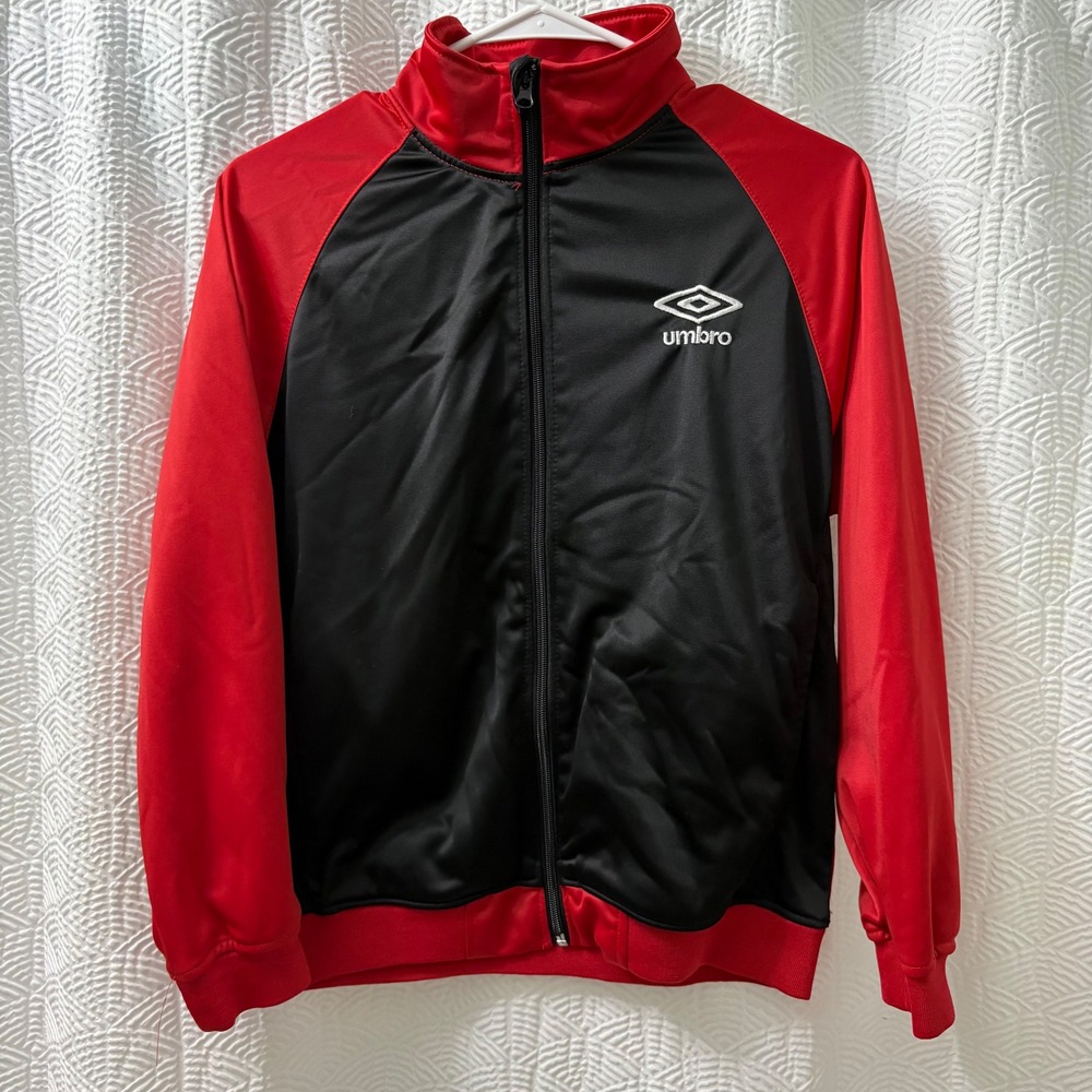 Kids Umbro Track Jacket Full‎ Zip Black Red Athletic Sportswear Size Large